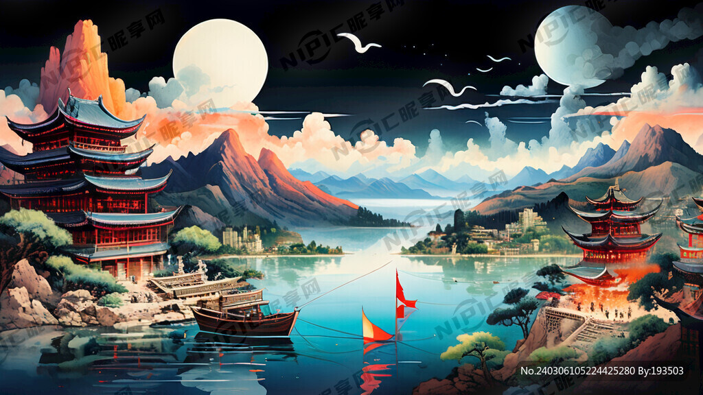 远处有连绵不断地山脉 有湖