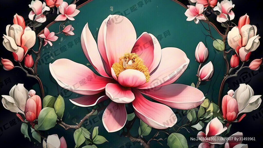 新中式手绘玉兰花背景