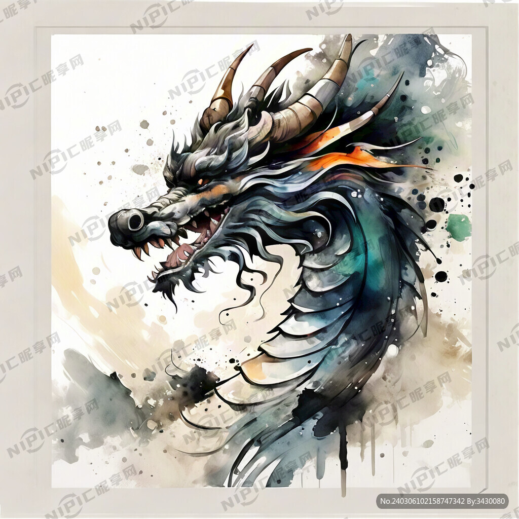 绘画 画笔 中国龙 白背景