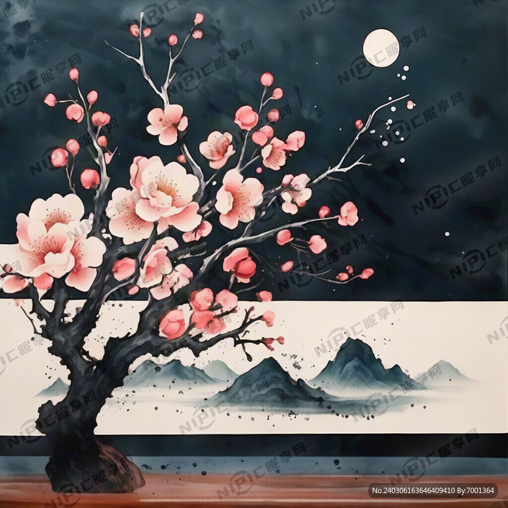水墨风 梅花 背景画 廉洁