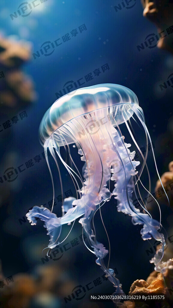 蓝色水母透明 3D效果 深海