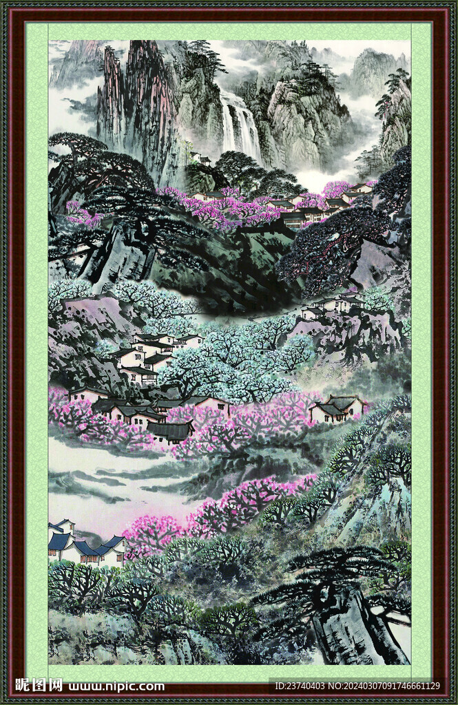 瀑布山水画 