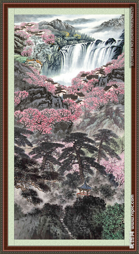 瀑布山水画