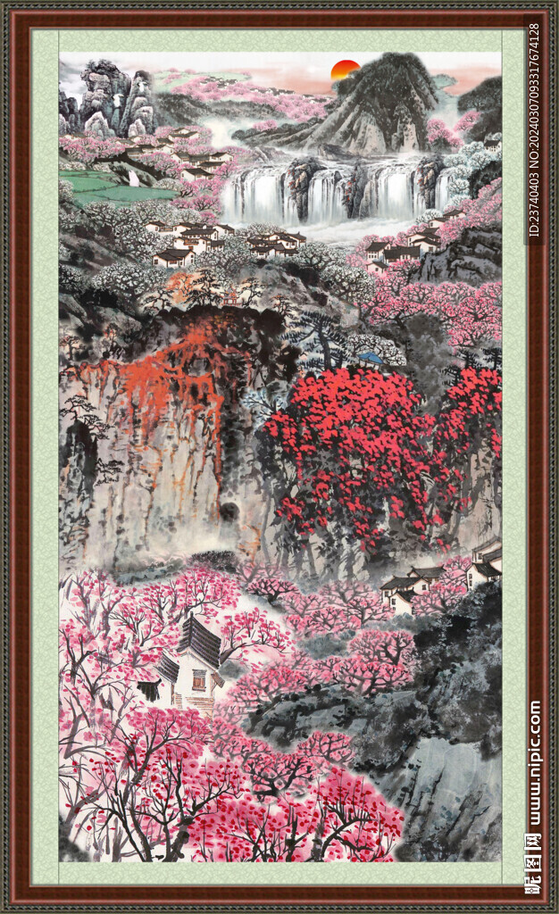 瀑布山水画 
