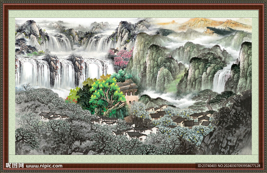 瀑布风景画 