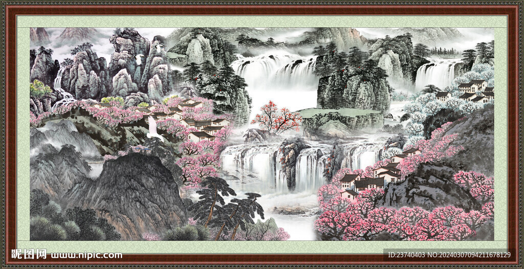 瀑布风景画 
