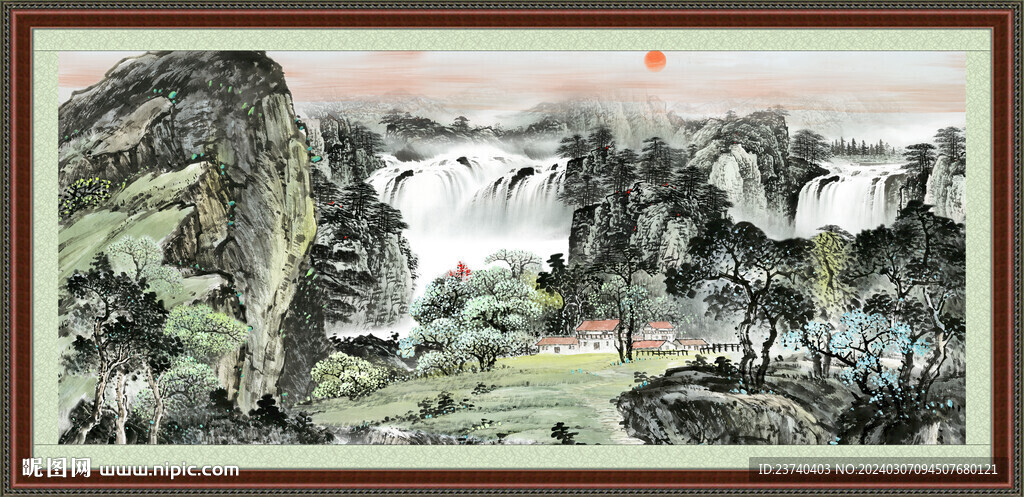 瀑布风景画 