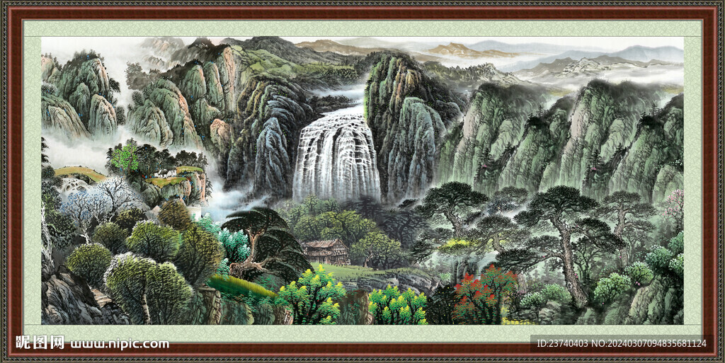 瀑布风景画 