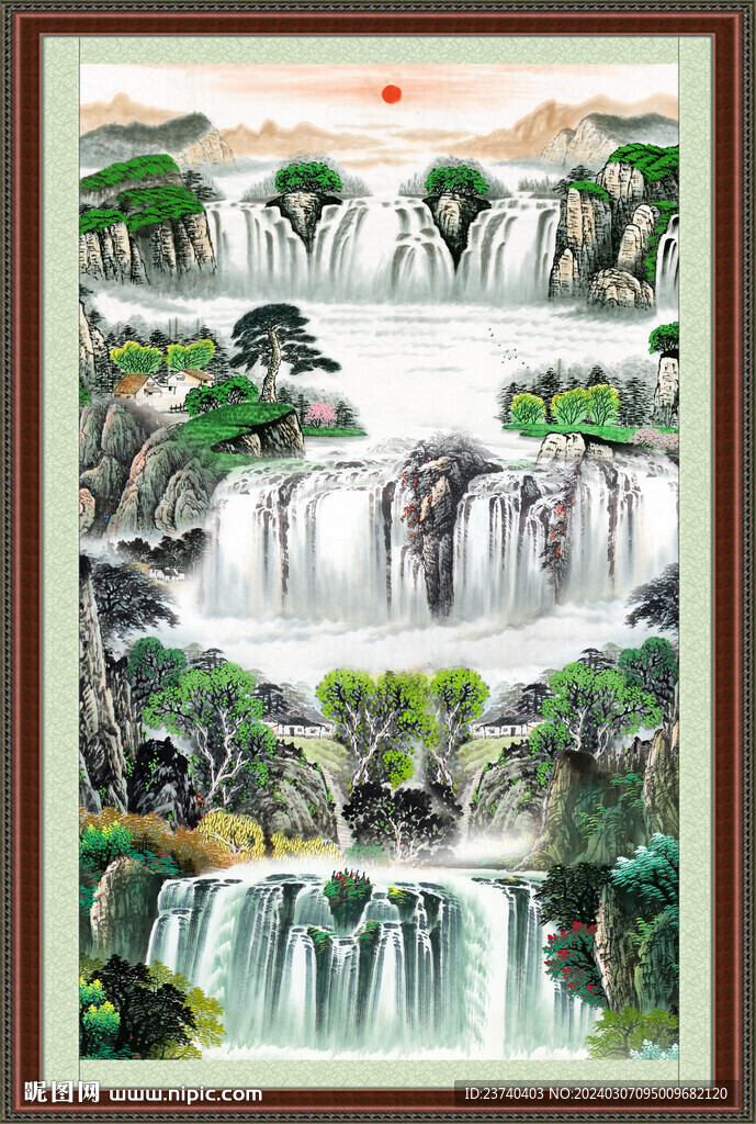 瀑布风景画 