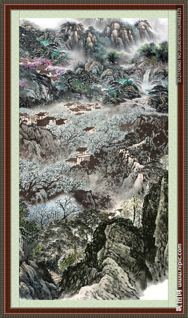 瀑布风景画 