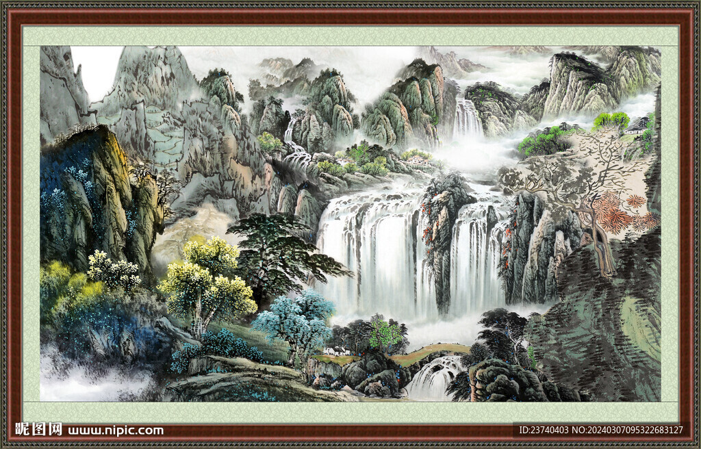 瀑布风景画 