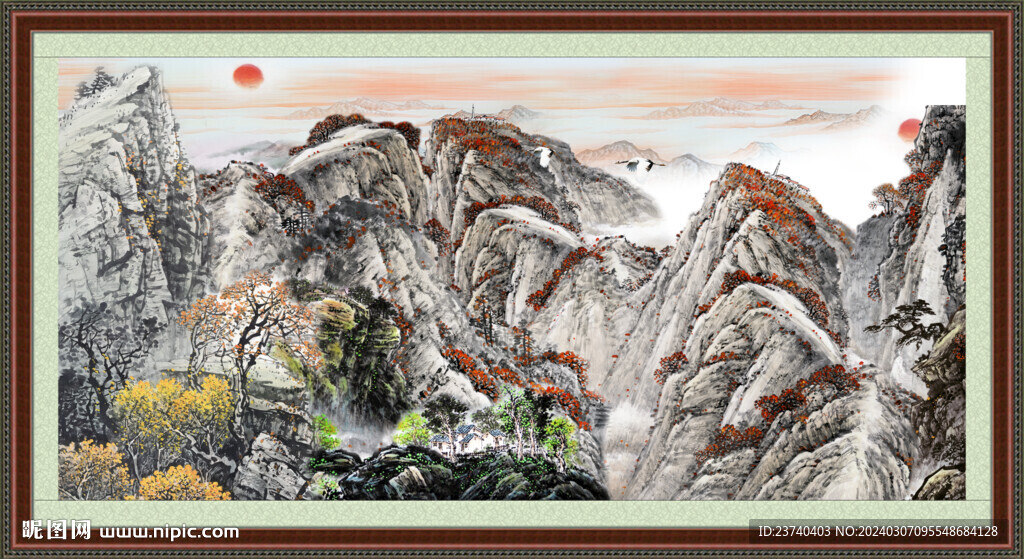 瀑布风景画 