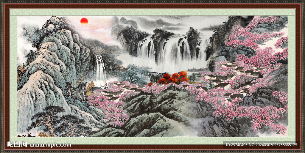 瀑布风景画 