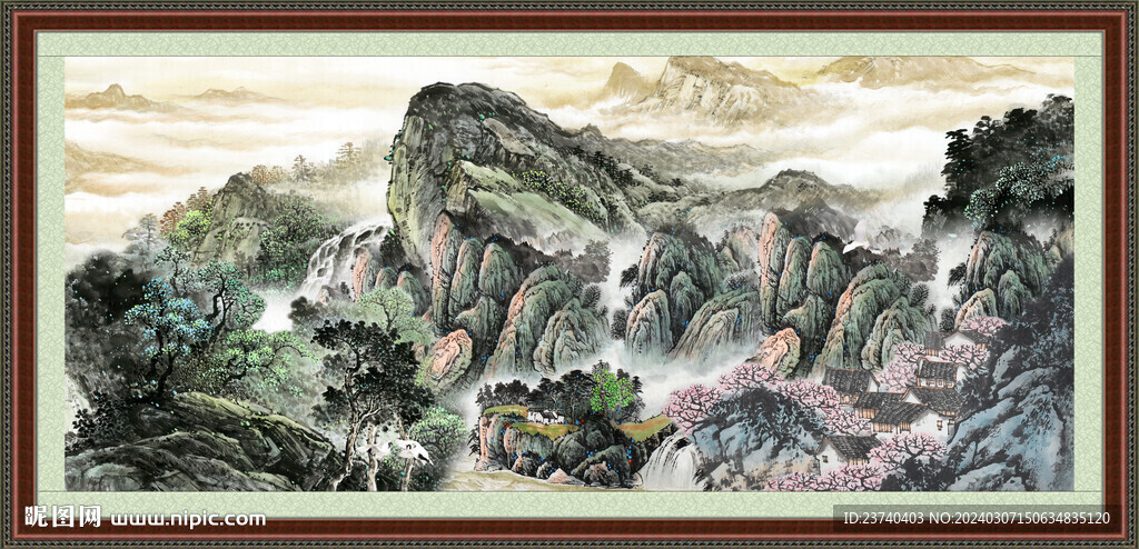 瀑布山水画 