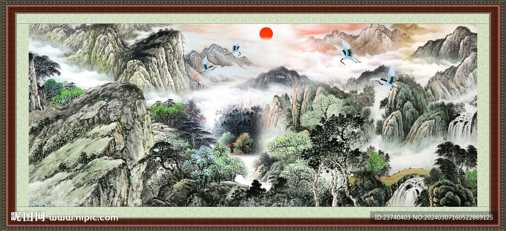 瀑布山水画 
