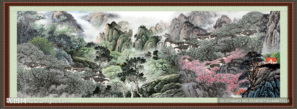 瀑布山水画