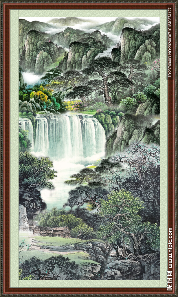 瀑布山水画 