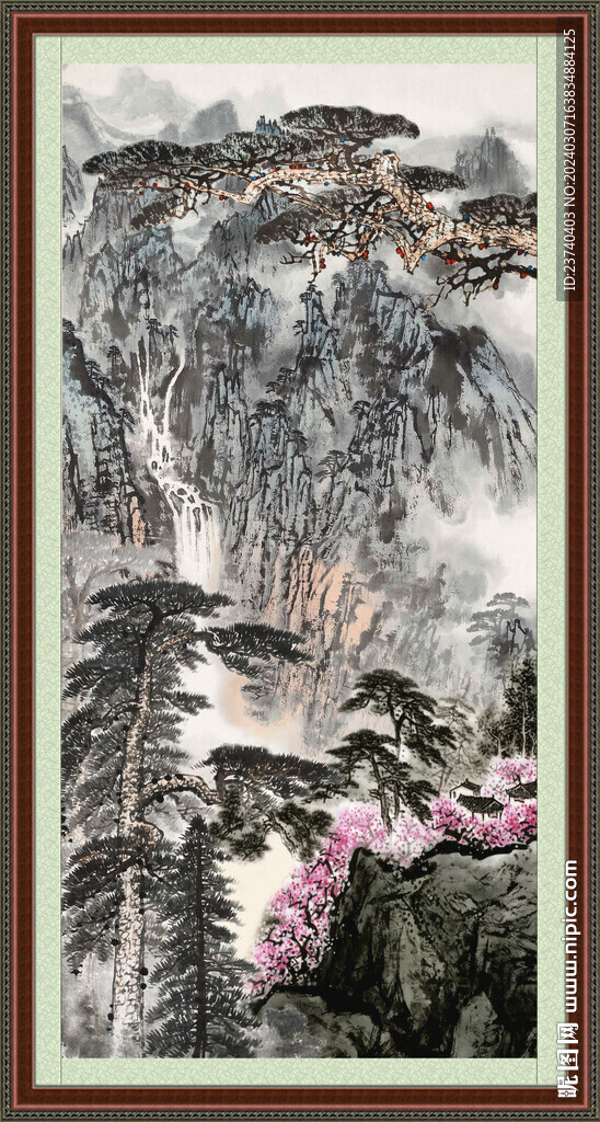 瀑布山水画