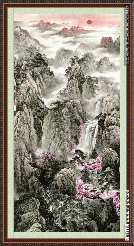 瀑布山水画 