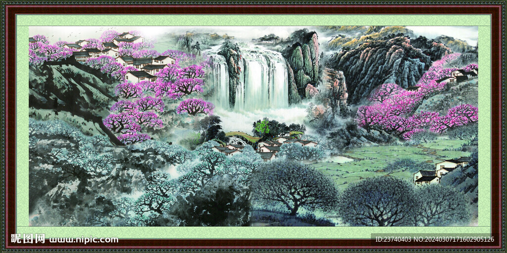 瀑布山水画 