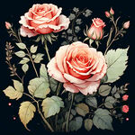 画一幅玫瑰花的矢量插画图，中国风