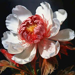 一朵牡丹花，大朵局部特写，颜色鲜艳红色，细节清晰，有花蕊