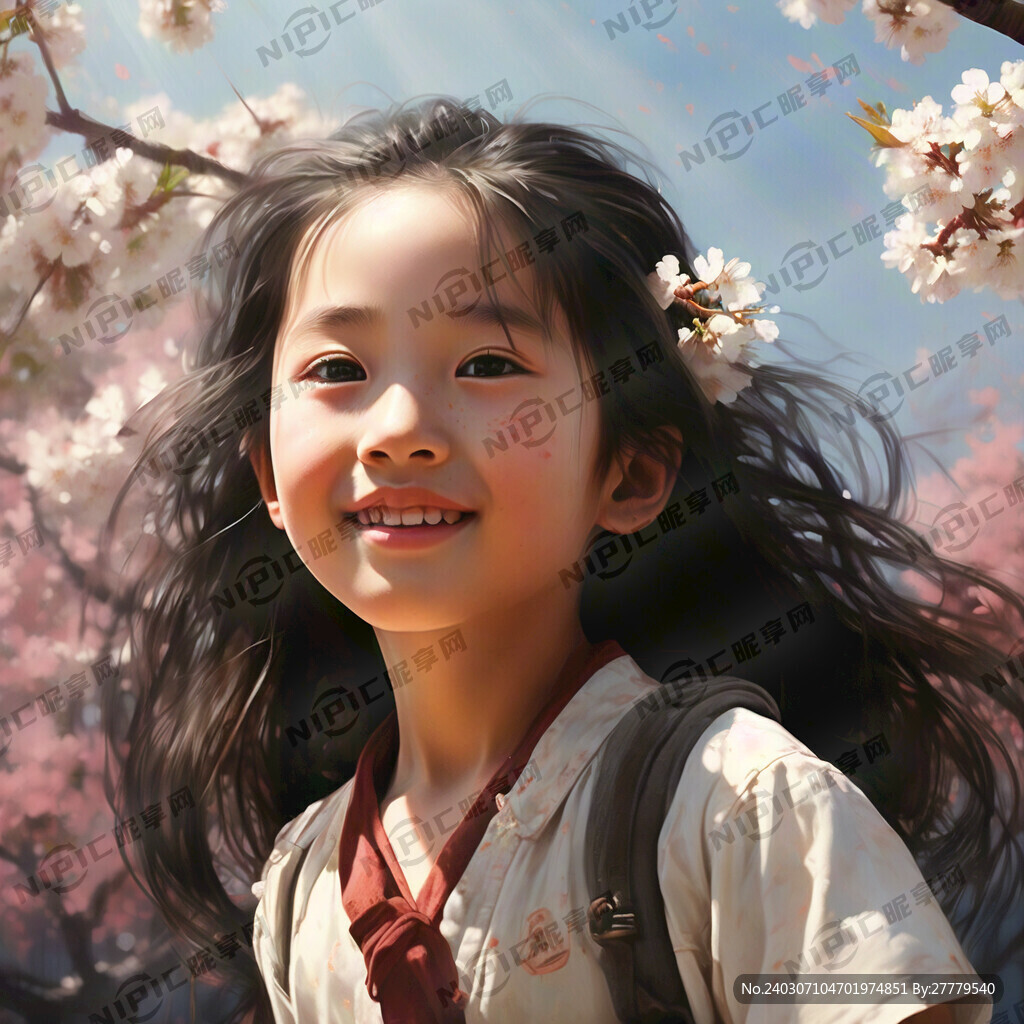 阳光 樱花 小女孩