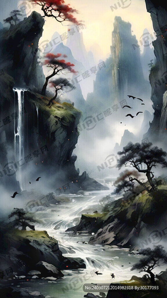 山谷 中国风 中国画 山水
