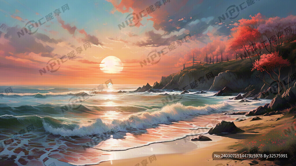 春天 红日 朝霞 大海