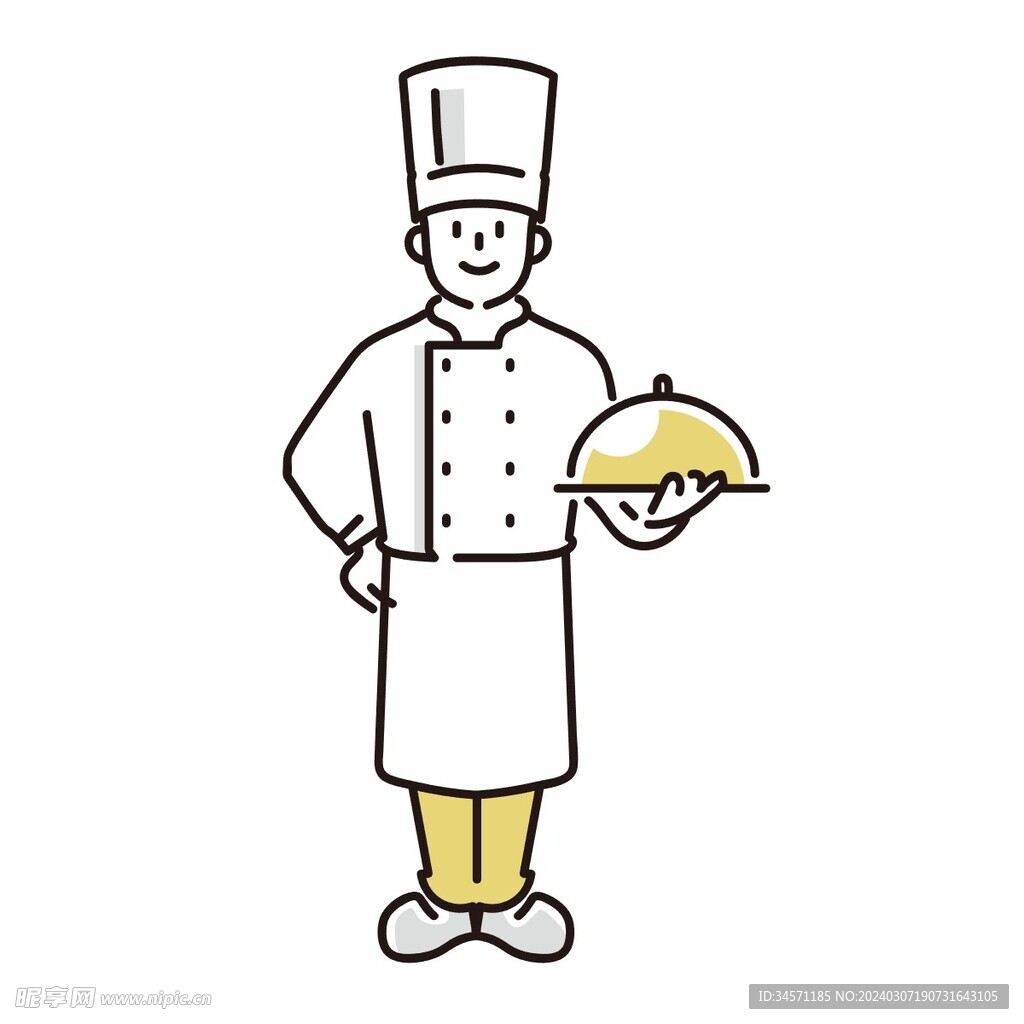 西餐厨师线描插画图片