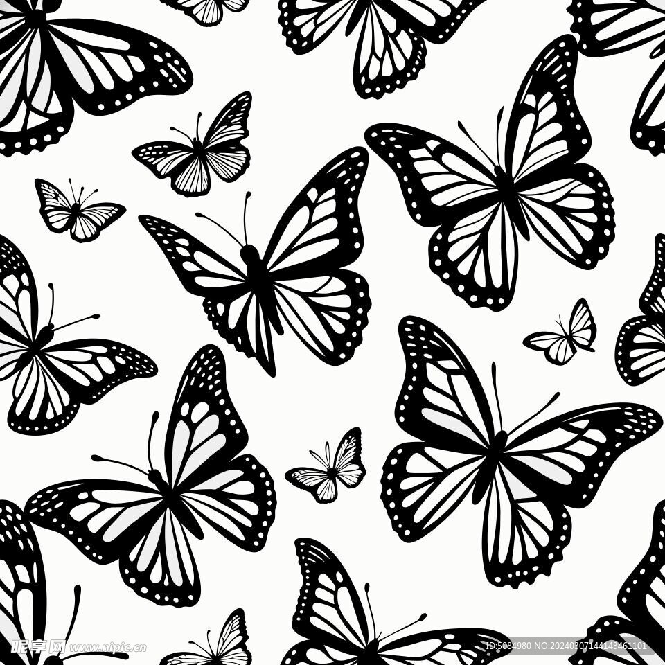 无缝拼接的黑色蝴蝶背景