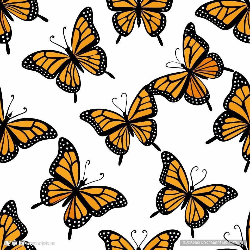 无缝拼接的橙色黑边蝴蝶背景
