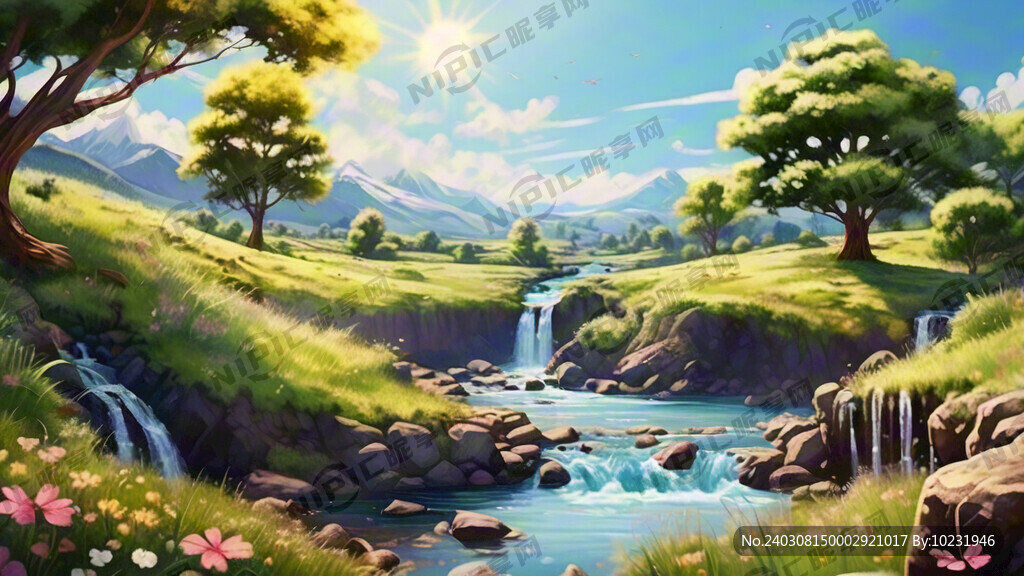 瀑布河流 平原草地 自然风光