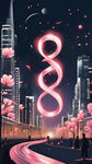以霓虹灯带为主题，粉色为主色，3，8组成主体图案，做一个国际妇女节的海报