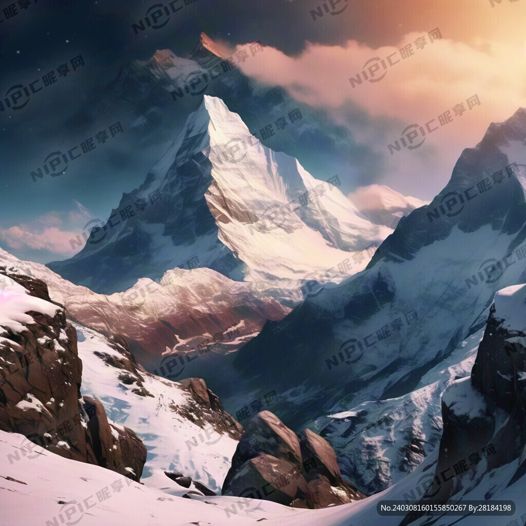 高山 雪景夕阳