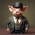 穿西装打领带戴帽子的猪卡通