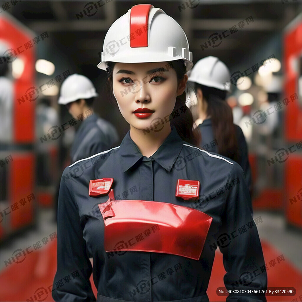 电力公司戴红色安全帽的女人物风