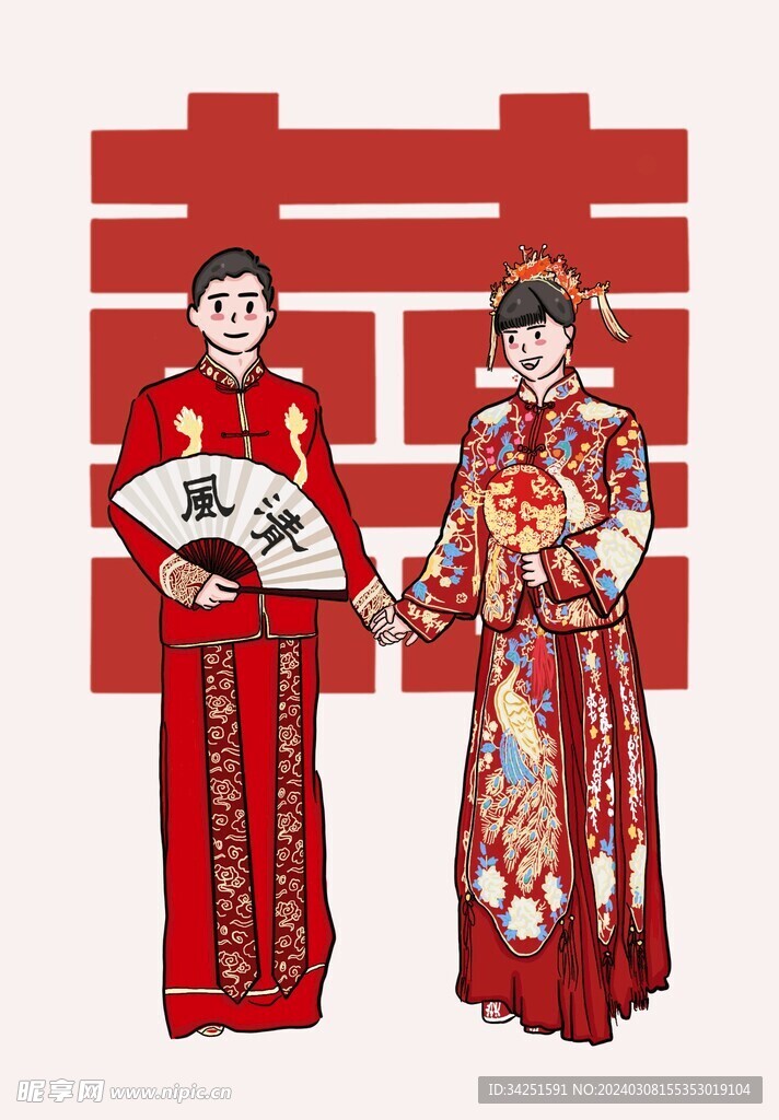 中式婚礼手绘