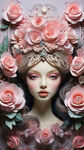 衍纸艺术，玫瑰花，王冠，唯美粉色，高清，创意构图