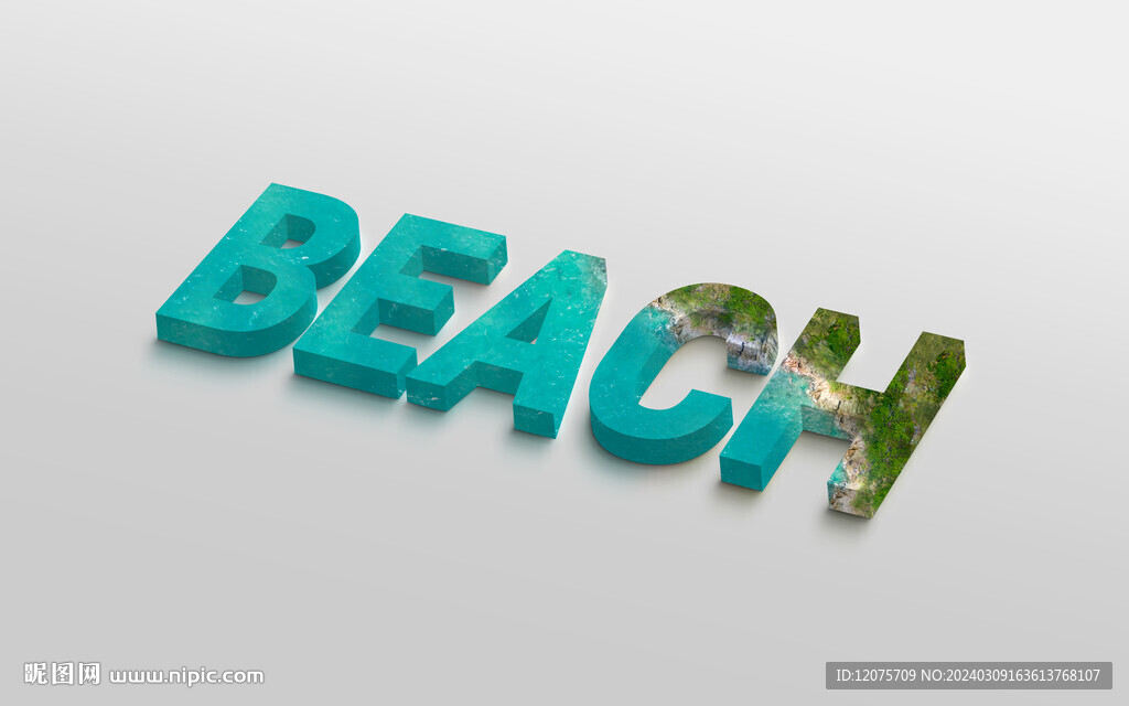 立体字海滩