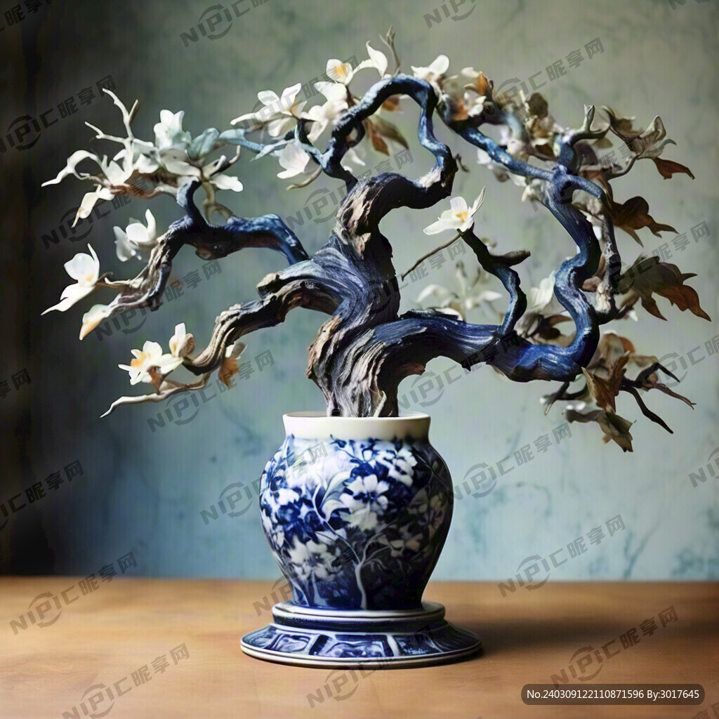 青花瓷纹理树干