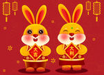 国潮新年兔年春节兔子元素