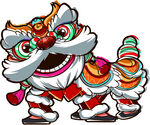 中国舞狮手绘插画