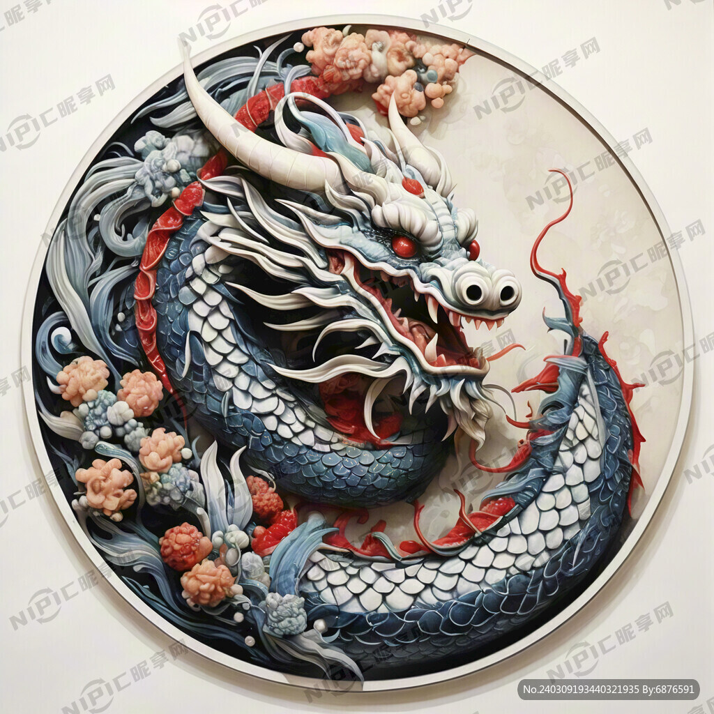 一条中国龙 戏珠 黑白线稿