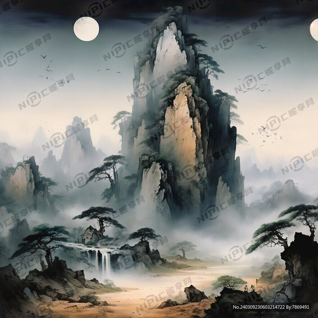 山谷 中国风 中国画 山水
