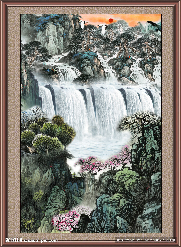 瀑布风景画 
