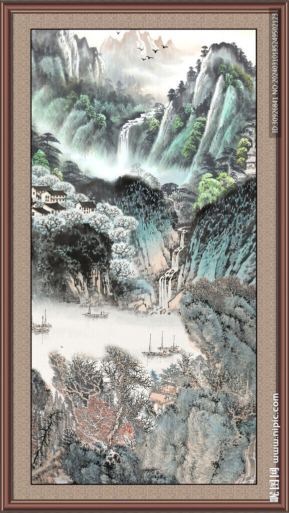 瀑布风景画 