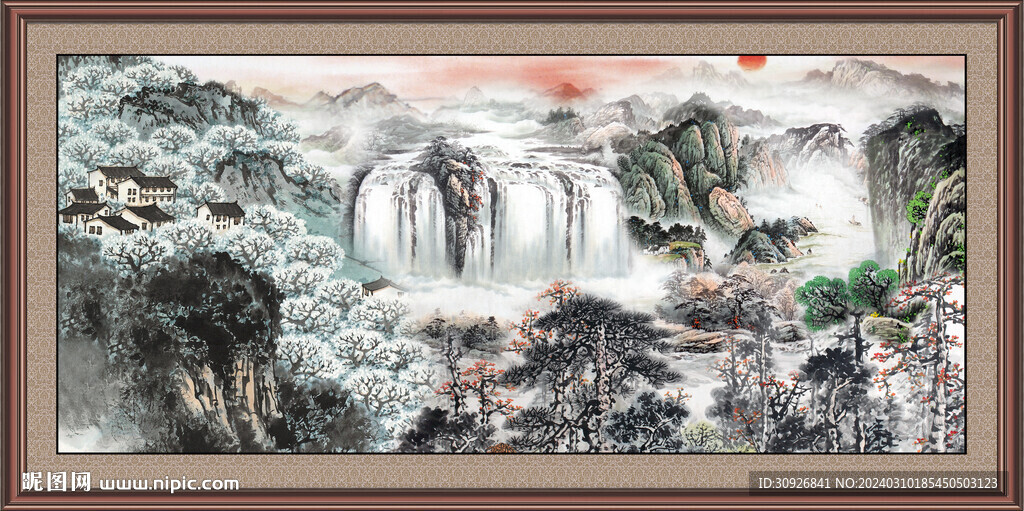 瀑布风景画 