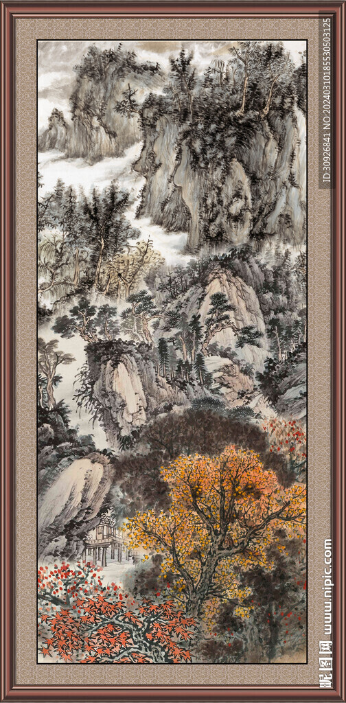 瀑布风景画 