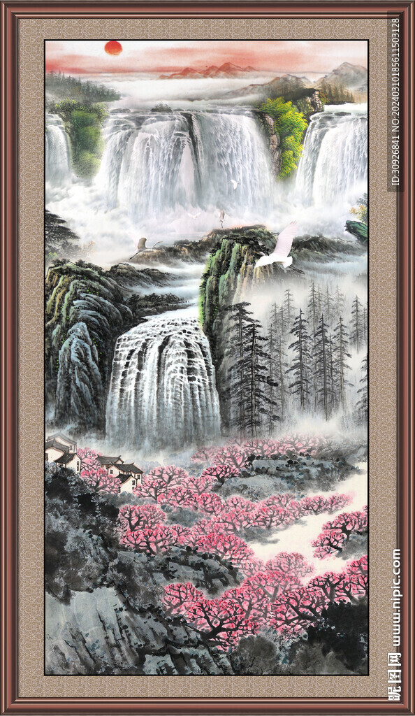 瀑布风景画 